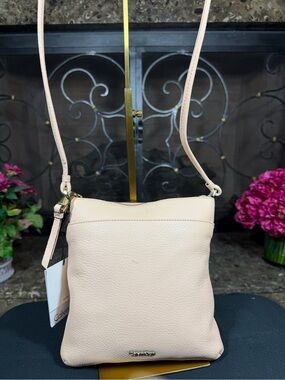 Calvin Klein Pebbled Leather Crossbody Bag in Pale Pink
